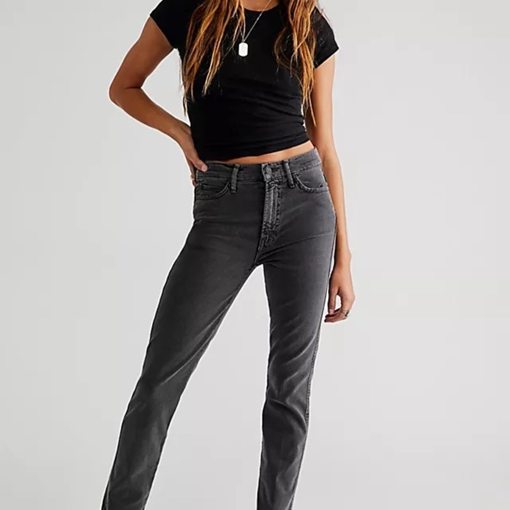 MOTHER Straight Leg Jeans in Charcoal Gray